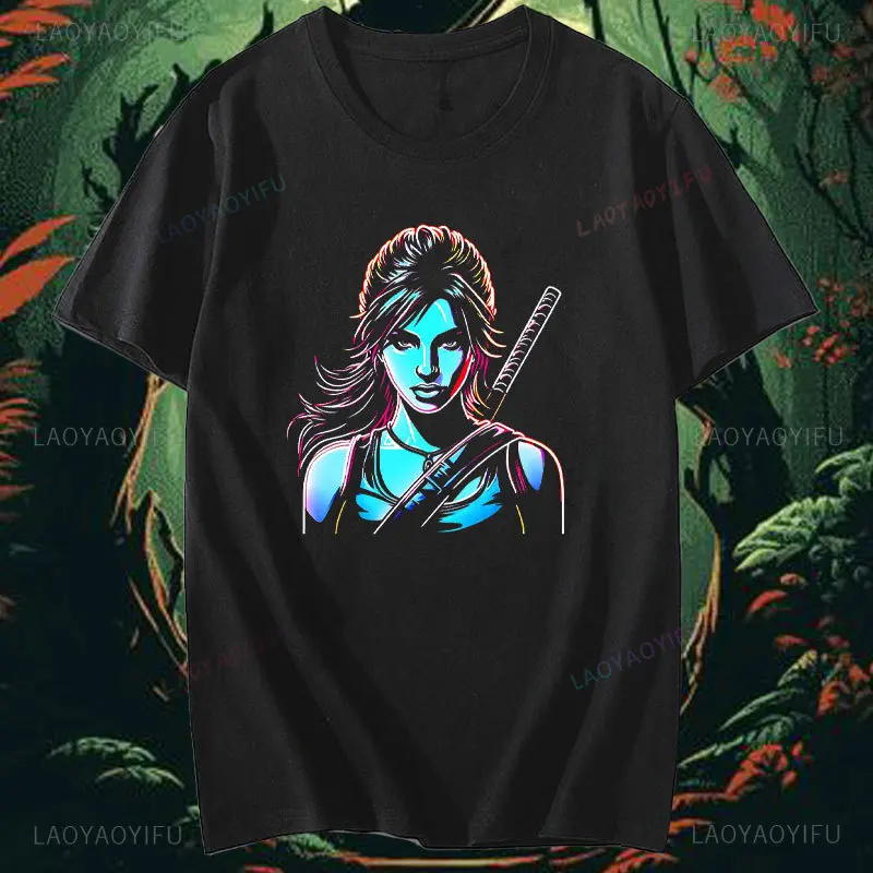 Retro Tomb Raider Lara Croft The Pleasure Was All Mine Out of Print Remaster Shirt for Men Awesome Tees Short Sleeve Cotton Tops