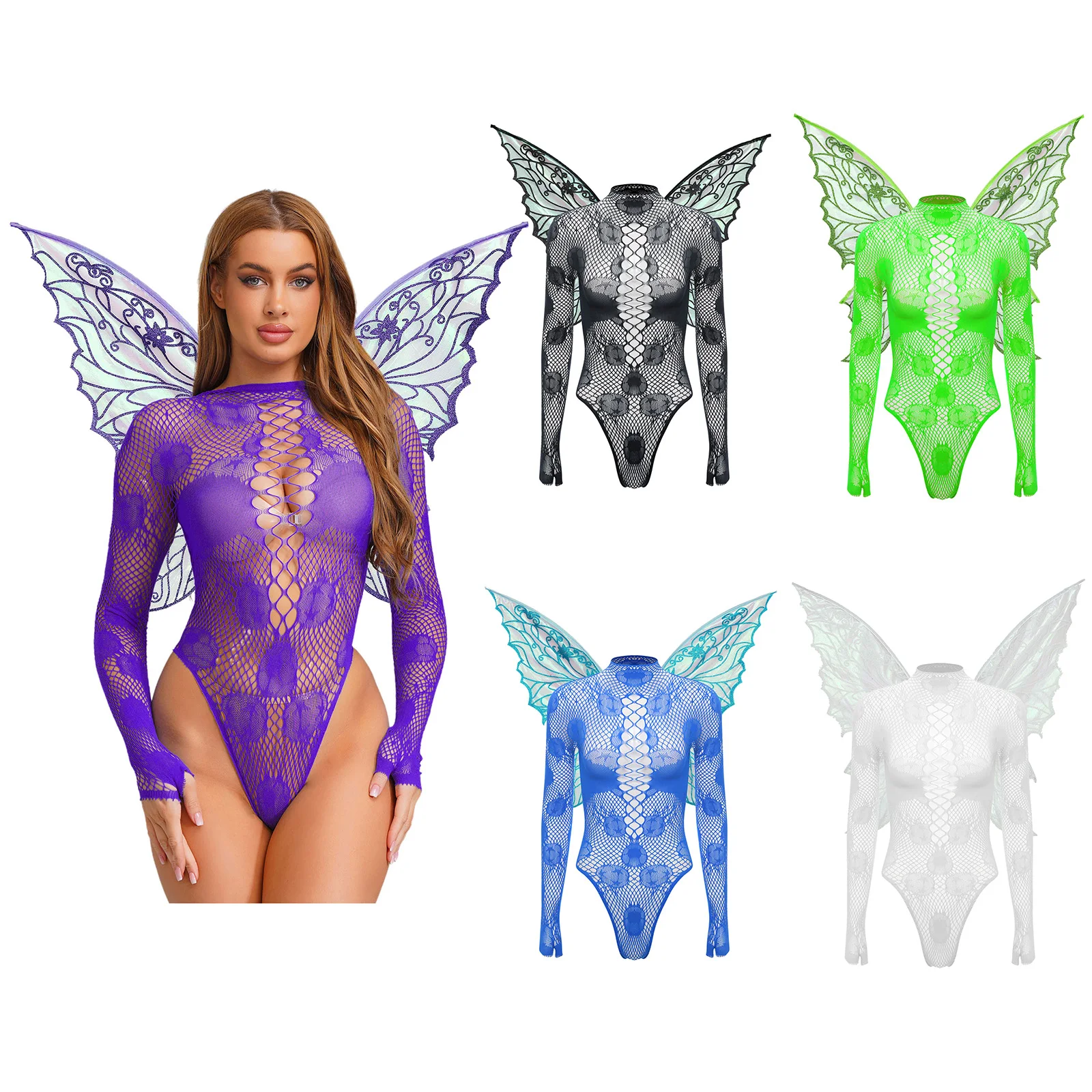 

Женское сексуальное прозрачное боди в сеточку с крыльями бабочки, костюм нижнего белья для ролевых игр феи, трико с длинными рукавами и открытой спиной, Тедди