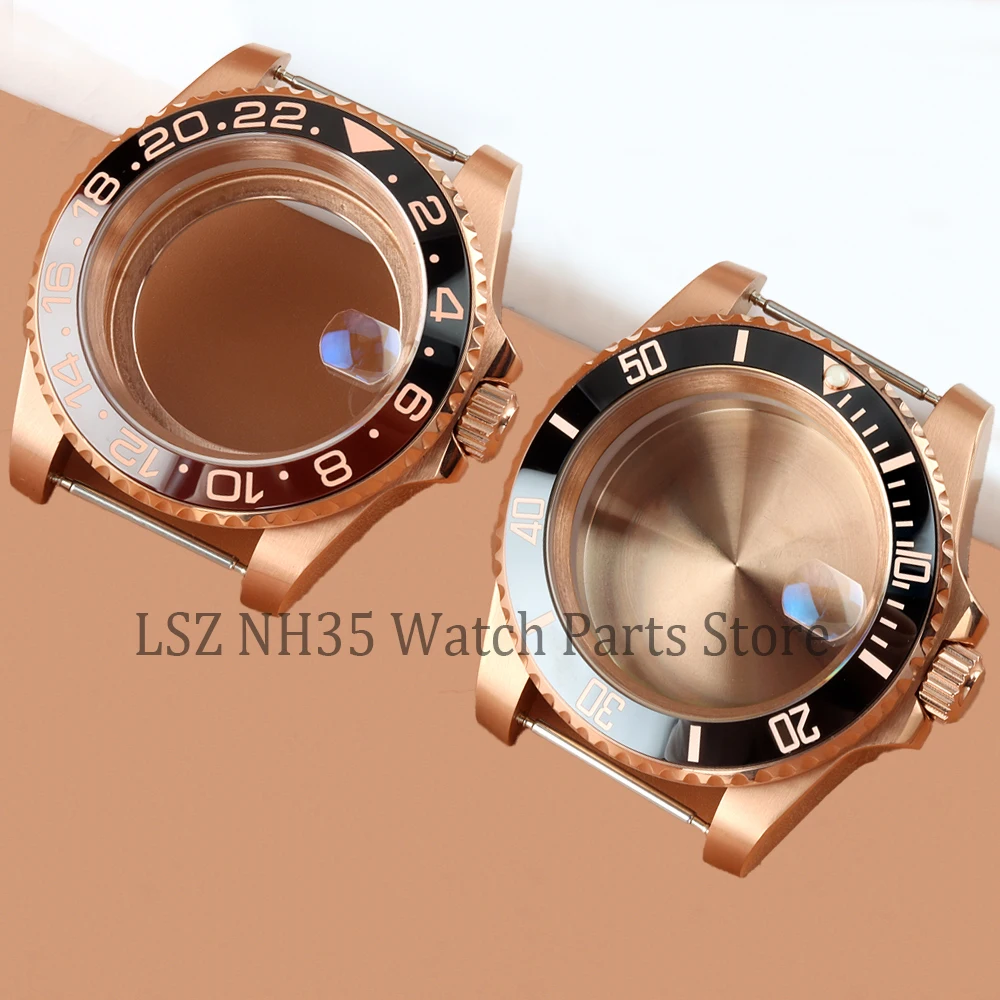 

Корпус для часов Rose PVD 40 мм с сапфировым стеклом, аксессуары для часов, совместимые с GMT Submariner Yacht, механизмами NH34, NH35, NH36, NH38, циферблат 28,5 мм