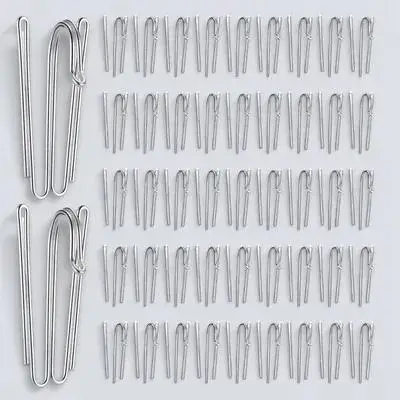 

50Pcs Window Curtain Hooks Thickened Stainless Steel Drapery Hooks 5.30x2.30cm Easy Install Heavy Duty Curtain Pins for Drapes