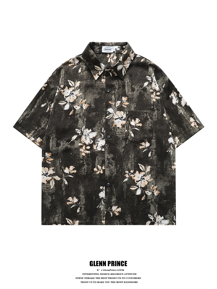 

Мужская рубашка GPstudio в тайском ретро-стиле с цветочным принтом, короткий рукав, летняя, повседневная, для пляжного отдыха, свободный крой, полиэстер...