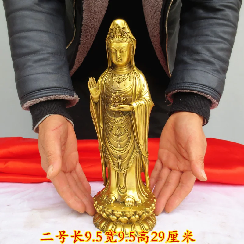 29cm HOME Family Altar Worship Safe healthy Lucky Efficacious Goddess Guanyin buddha COPPER statue 50% OFF