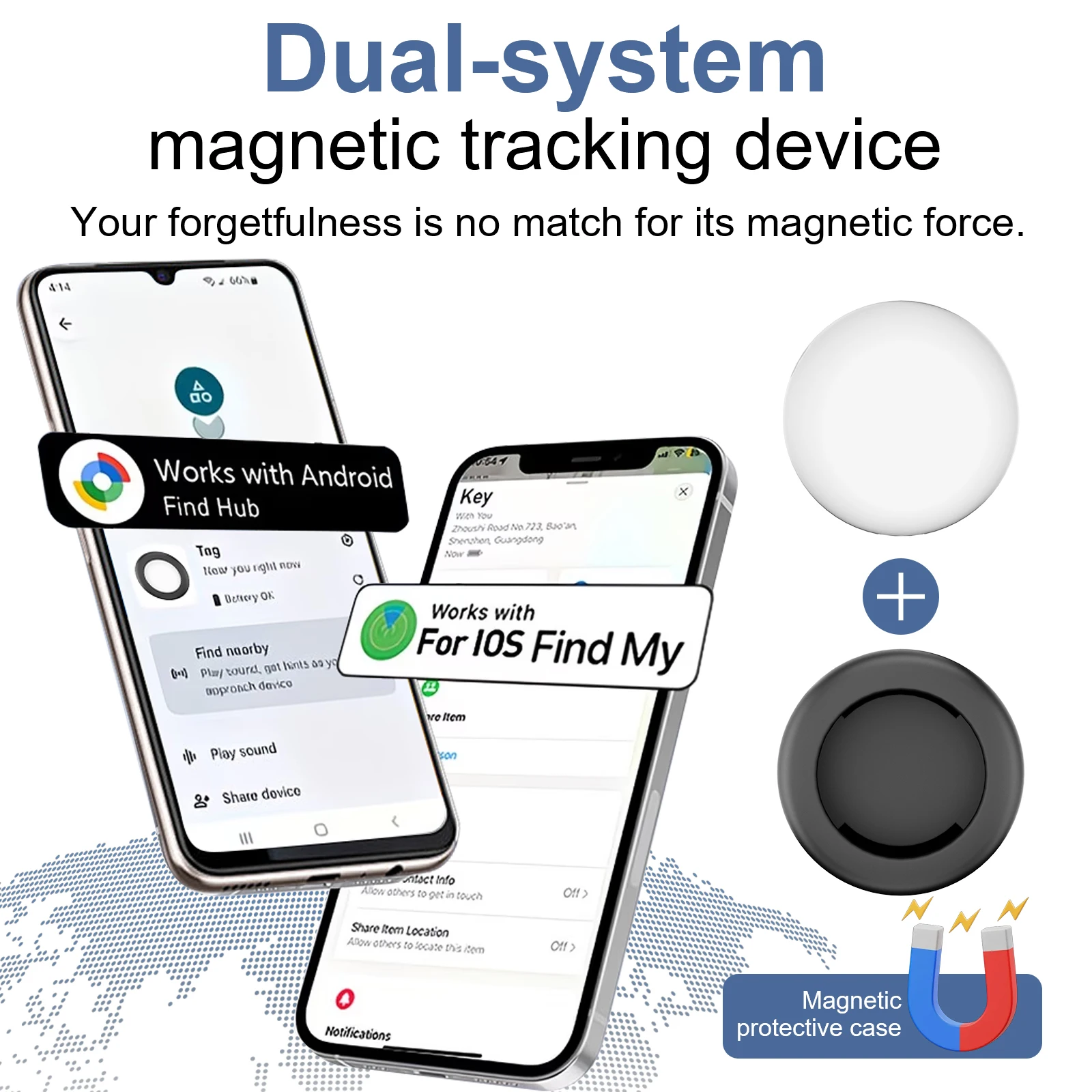 

Magnetic Bluetooth Tracker Tag — Smart Location Tracking Device & Item Finder (Supports iOS "Find My" or Android "Find My")