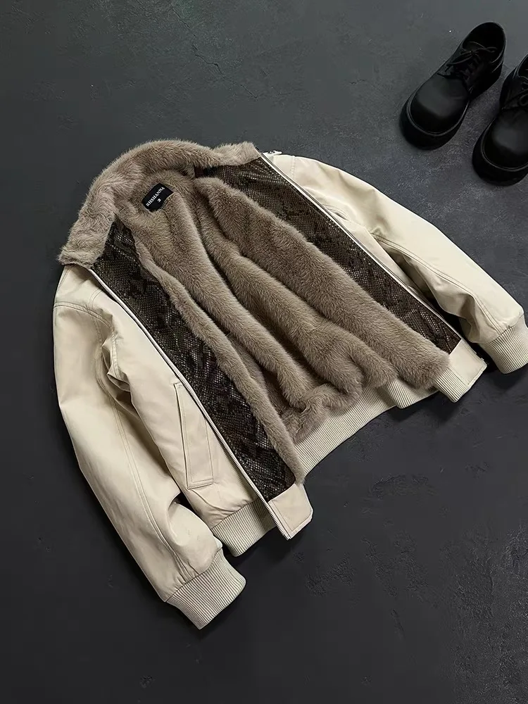 Thickened Plush Jacket Men's Winter American Style Stand Collar Leisure All-Match Cleanfit Outerwear Long Sleeve Zipper Closure