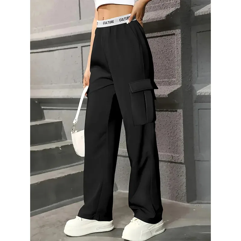 

Fashion Women's Trousers Casual Loose Women's Work Pants Webbing Side Pockets Women's Drag Pants Four Season Female Clothing