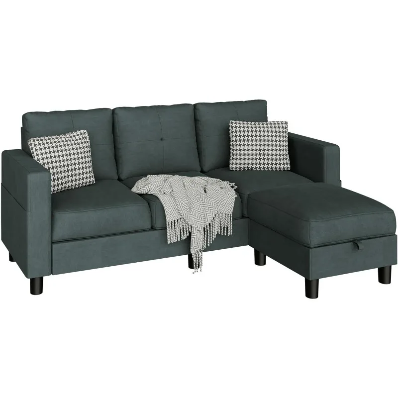 

3-местный раскладной L-образный секционный диван с пуфиком, модульный диван из полиэфирной ткани для небольших помещений, квартир и