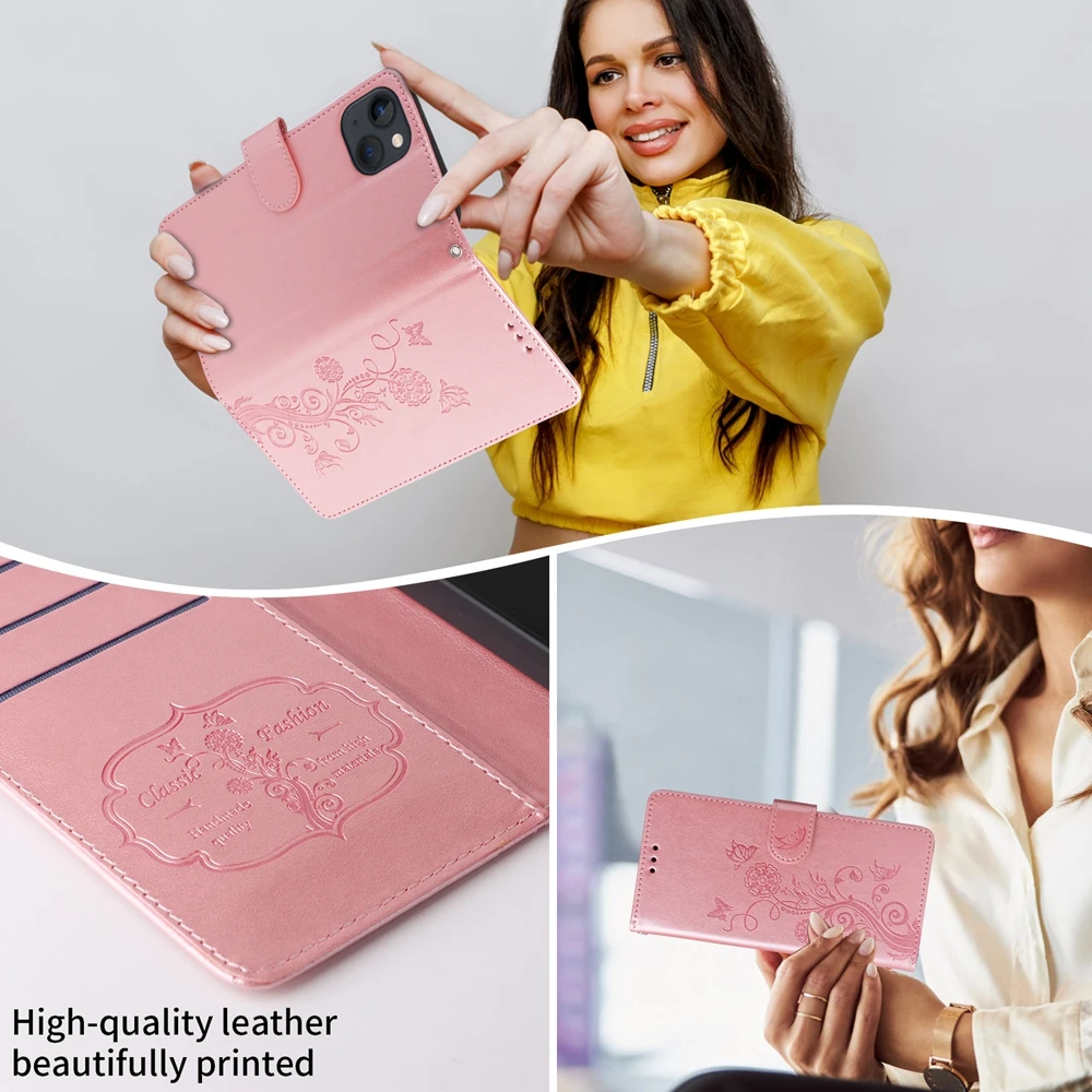 Magnetische Leder-Brieftaschenhülle für Xiaomi Redmi Note 15 Pro Plus 4G 5G Telefonbuchhülle mit Standfunktion Geprägte Blumen- und Schmetterlingsmuster – Detail 8