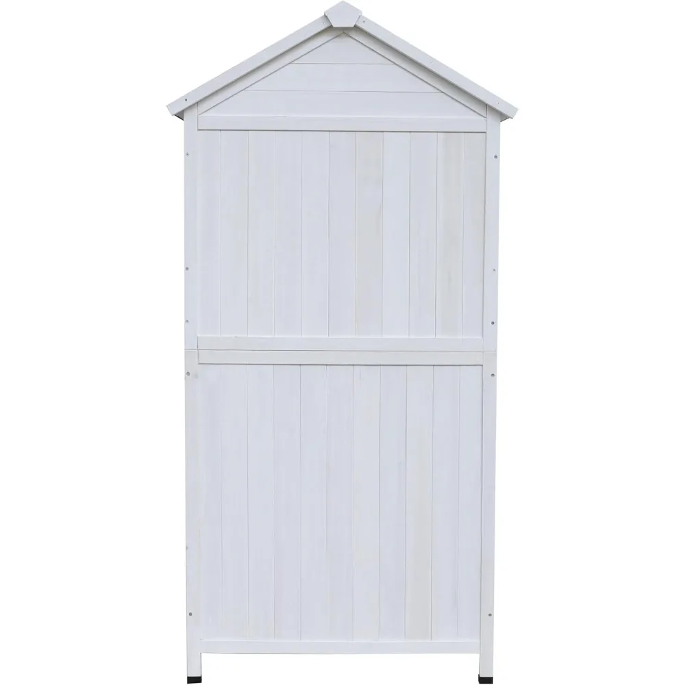 Szopa ogrodowa z drewna jodłowego o długości 67 cali z podwójnymi drzwiami, skośną dachem i 4 wewnętrznymi półkami.