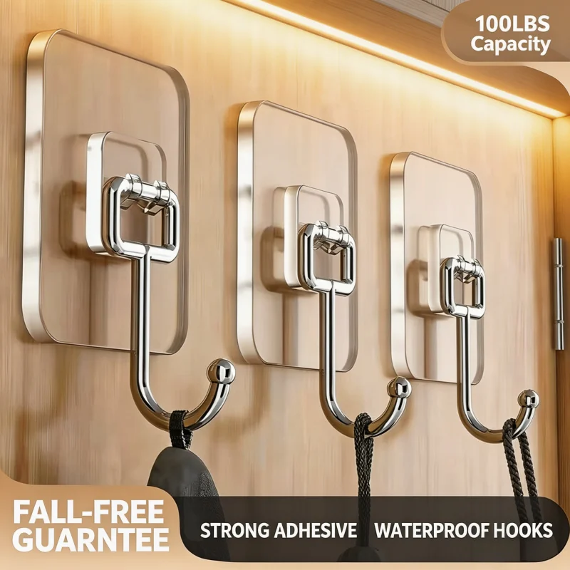 No Drill Wall Hanging Hooks, Heavy‑Load Transparent Acrylic Adhesive Hooks, Waterproof Removable Hooks for Door Bathroom Cabinet