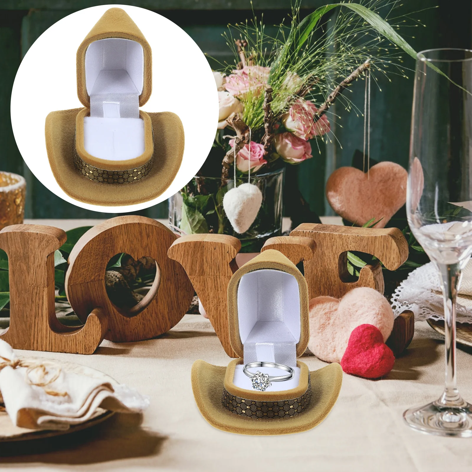 

Stylish Hat Shape Ring Box Jewelry Holder for Engagement Wedding Ceremony Travel Small Ring Storage Case