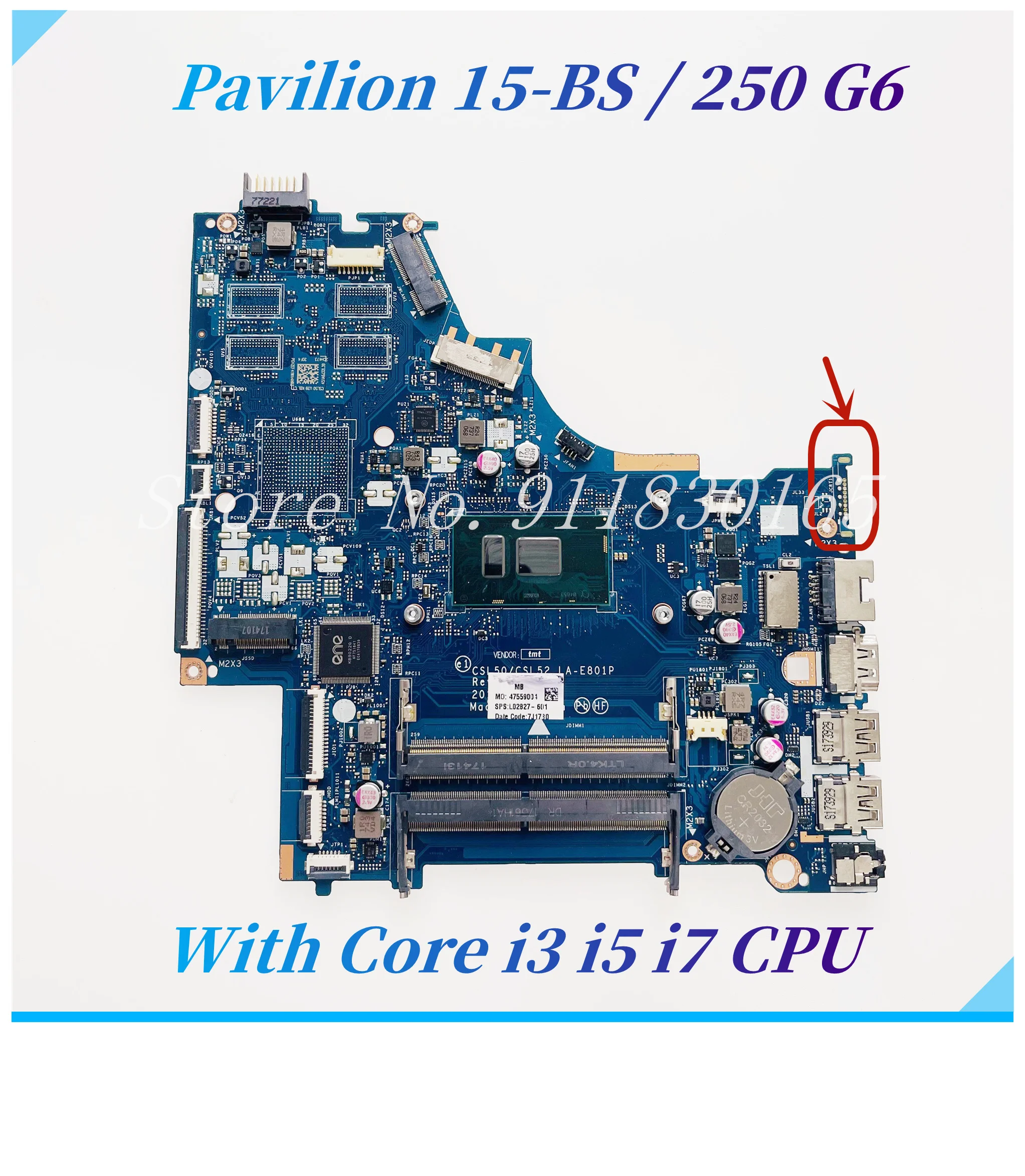 

LA-E801P LA-E802P For HP Pavilion 15-BS 15T-BS 250 G6 Laptop Motherboard With Core i3 i5 i7 CPU UMA DDR4 934909-601 L02807-601