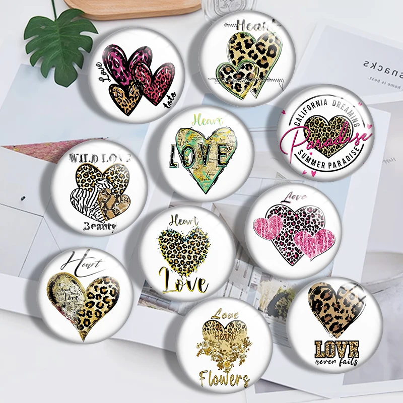Heart print pattern 10pcs 12mm14mm/16mm/18mm/20mm/25mm Round Photo Glass Cabochon Demo Flat Back Making Findings Jewelry