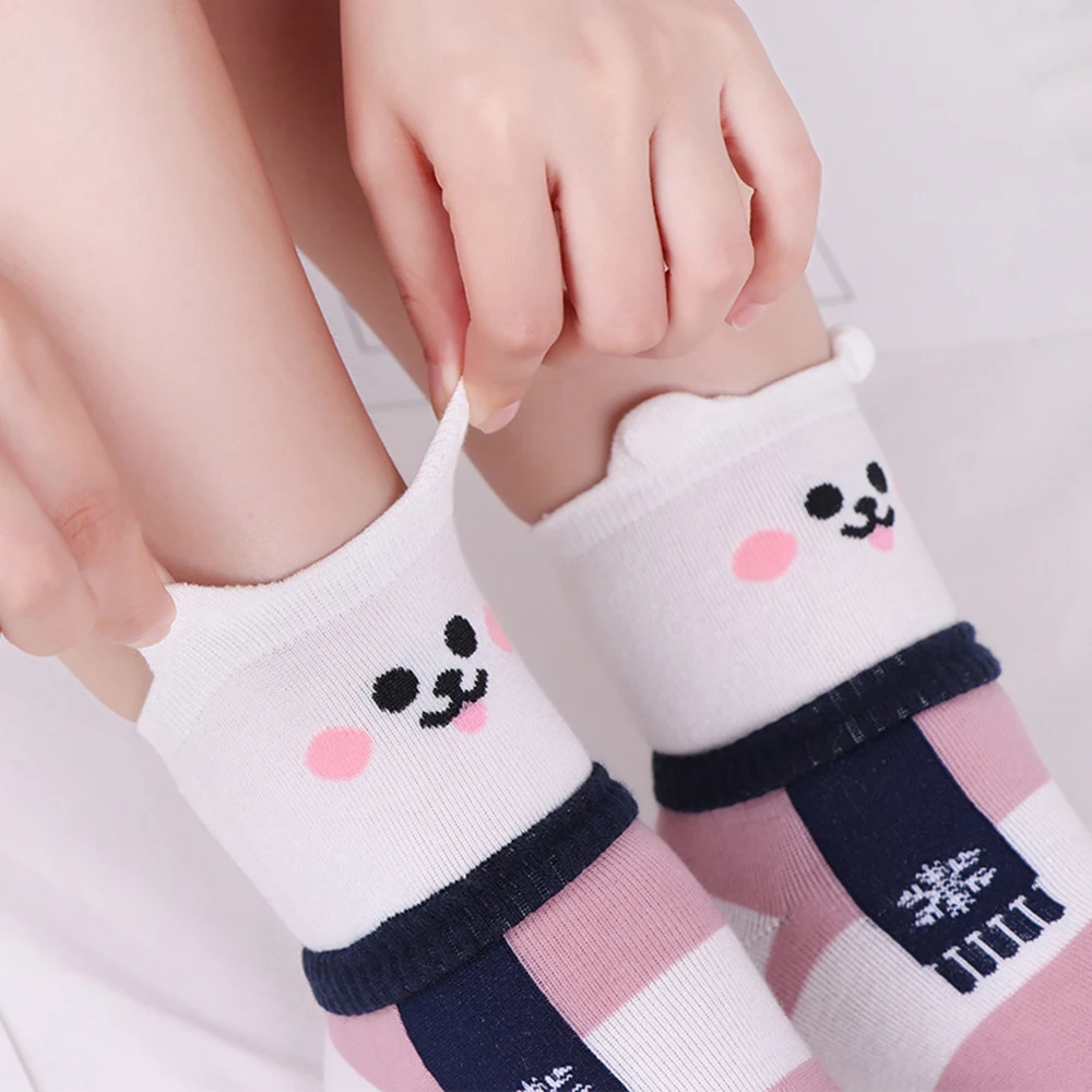 5 Pairs Fashion Korean Kawaii Cute Cartoon Cat Dog Fox Happy Funny Girl Socks Harajuku Hip-Hop Animal Cotton Women Socks