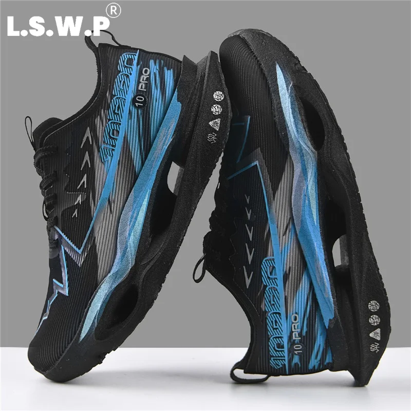 Unisex Professional Carbon Plate Racing Running Shoes with Hollow Out Sole and Rebound Technology, Lightweight Breathable Mesh Running Shoes, Non-Slip and Wear-Resistant, Suitable for Teenagers, Campus Jogging, Heavy Weight Individuals, Outdoor Long-Distance Running Training, Multi-Color Sports Shoes