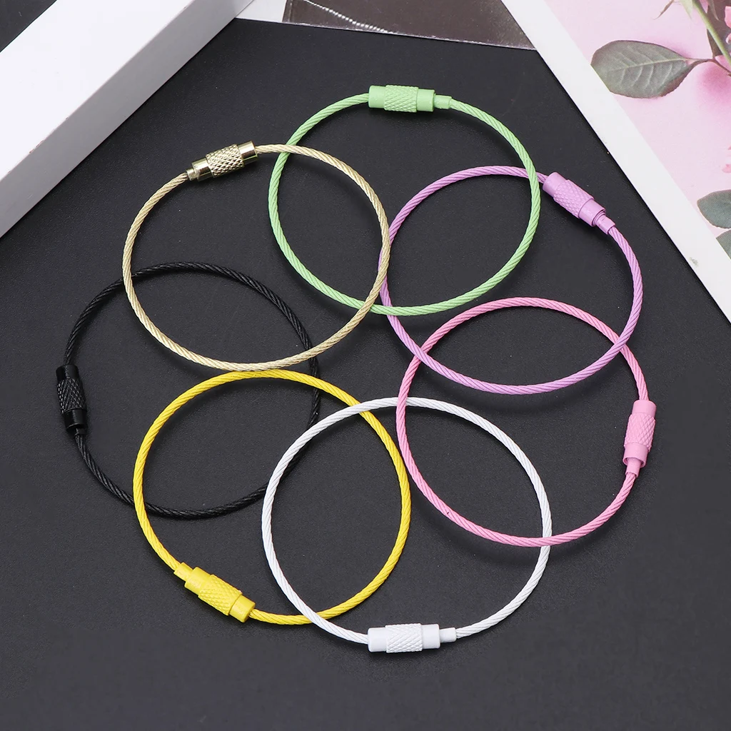 1 قطعة الفولاذ المقاوم للصدأ لمفتاح سلسلة حلقية سلك المفاتيح كابل في الهواء الطلق EDC الأمتعة علامة حلقة حبل كامل اللون