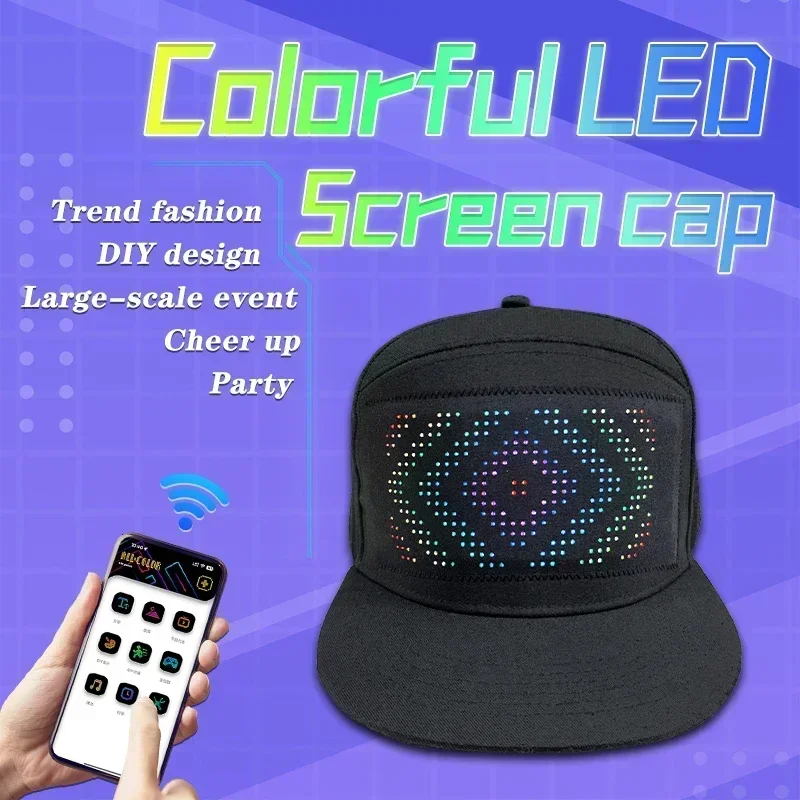 Bluetooth LED Glowing Baseball Hat Smart Matrix Display Screen 5V APP Controlled Hat Hip Hop Party Cool Decor Display Signs Hat