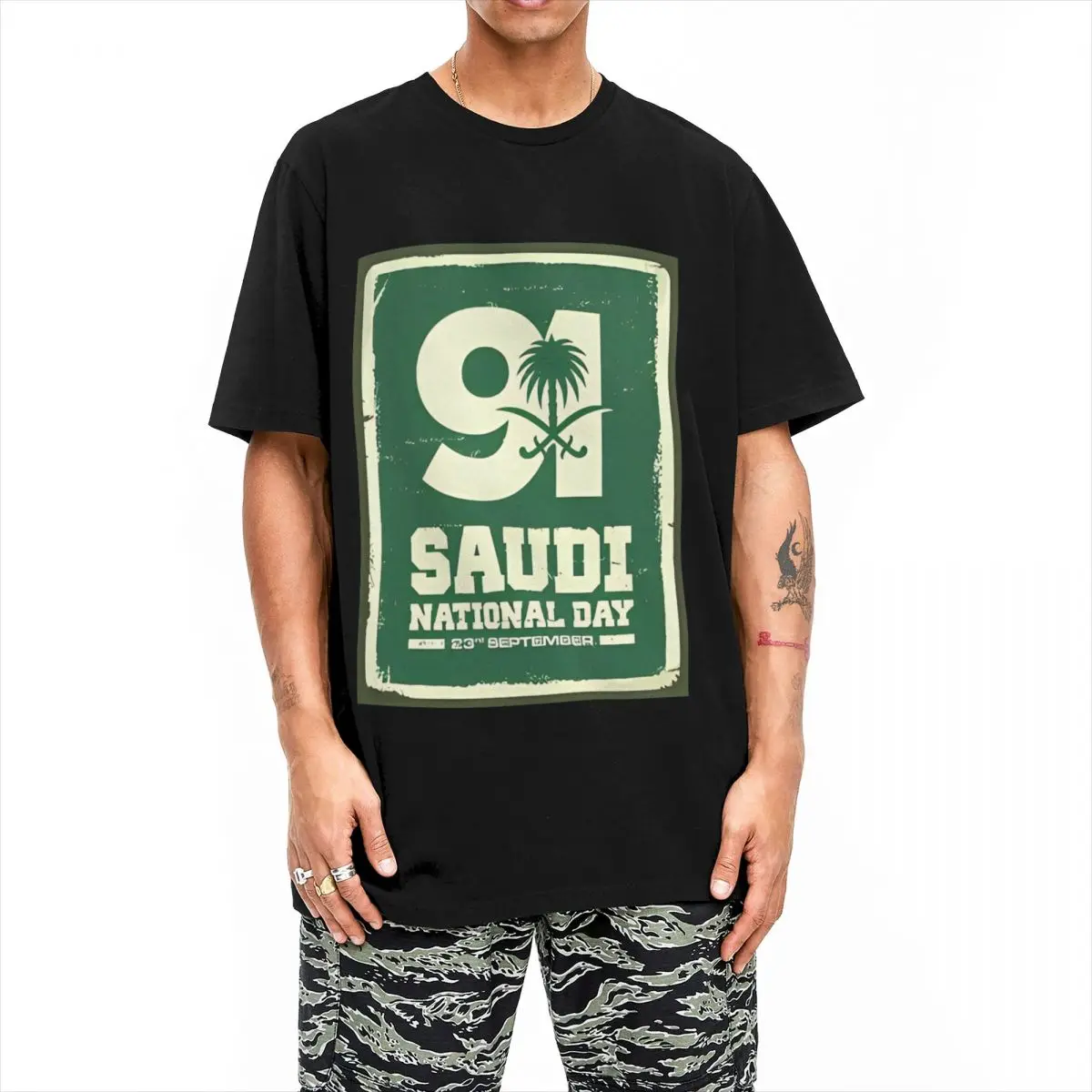 Saudi T-Shirt Summer National Day 91 Y2K Fun T Shirts Cotton Harajuku Tee Shirt For Men's Short Sleeve Printed Tops