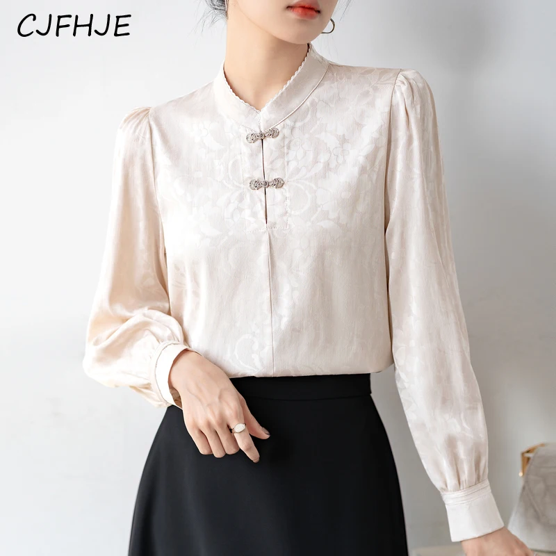 

CJFHJE Fashion Blouses Lace Stand Collar Long Sleeve Blouse Spring Vintage Female Elegant Casual French Shirts Women Clothes