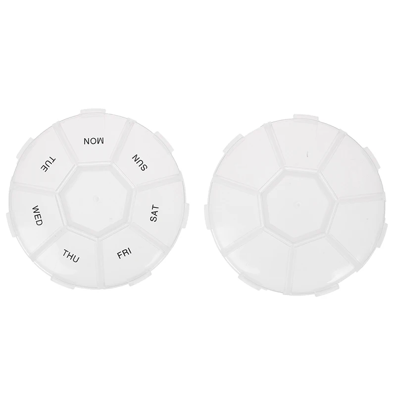 7 Slots Round Weekly Pill Box Portable Daily Medicine Storage Case With Tablet Splitter Compartment