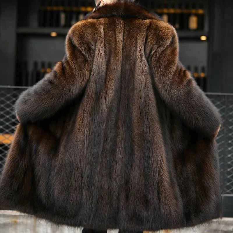 2024 New Big Fur Collar Overcoat Men's Autumn Winter Artificial Mink Coat Casual Fashion Street Raccoon Tops Outer Garment Male