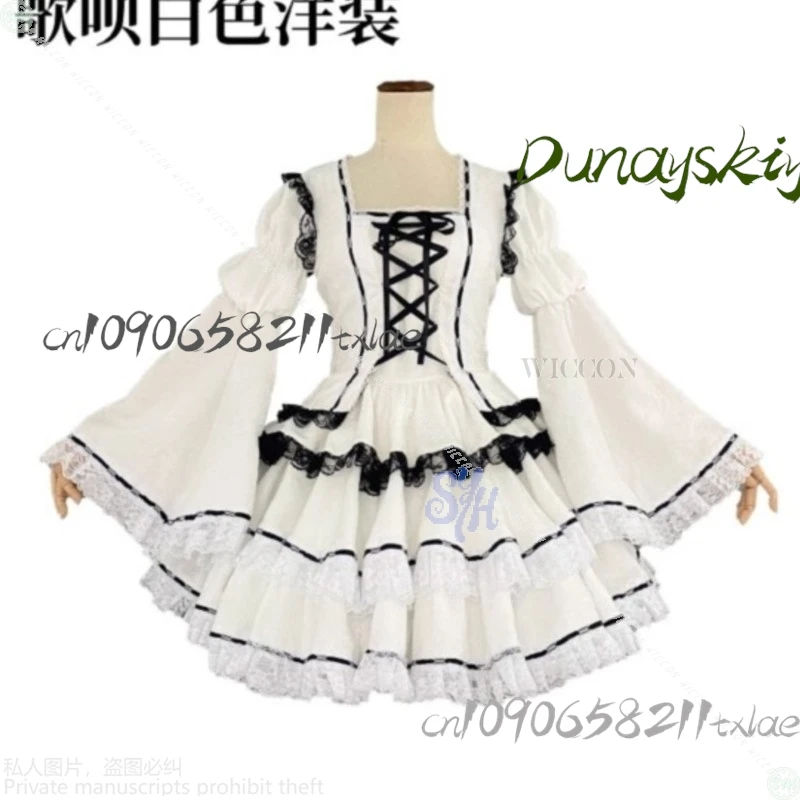 슈고 애니메이션 캐릭터 코스프레 츠키요미 우타우 귀여운 화이트 레이스 의상 달콤하고 사랑스러운 인형 스타일 로리타 지라이 케이 소녀 할로윈