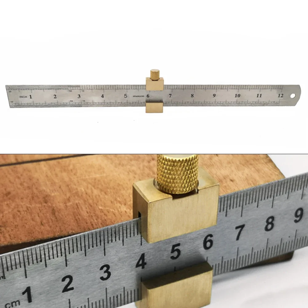 

Steel Ruler Positioning Block Brass Angle Scriber Line Marking Gauge For Ruler Locator DIY Carpentry Scriber Measuring Tools