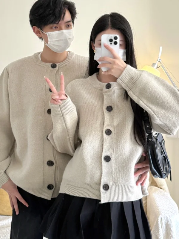 

Loose Fit Knitted Cardigan Sweater Men's Trendy Brand High End Lazy Sle Cleanfit Baseball Line Jaet Outerwear