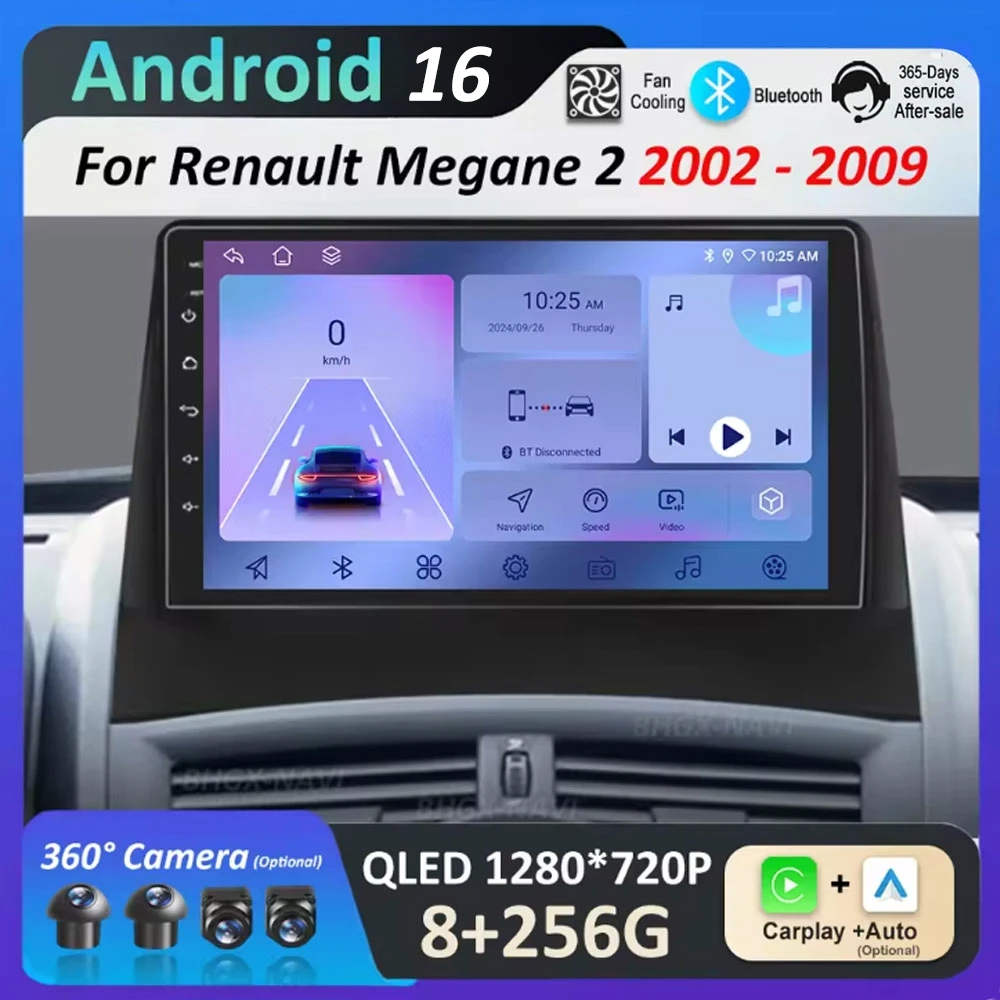 

GPS Navigation WiFi for Renault Megane 2 2002 2003 - 2009 Android 16 QLED Screen Car Video Multimedia Player Intelligent System