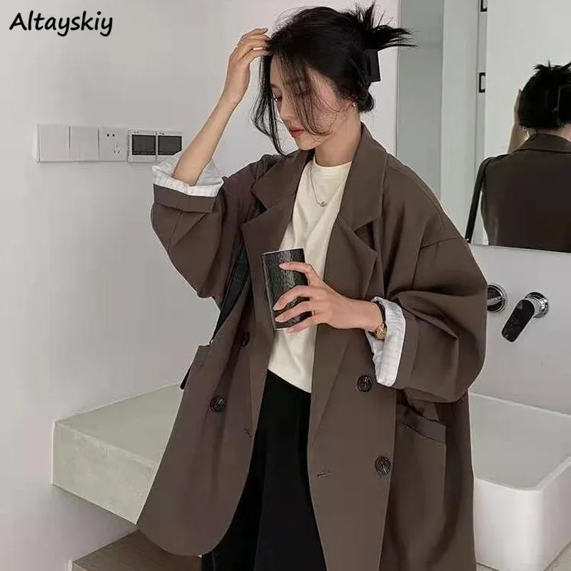 Blezery damskie minimalistyczna jednolita odzież wierzchnia luźna elegancka Retro oficjalna moda główna ulica kobieca na wszystkie mecze wiosna wygodna