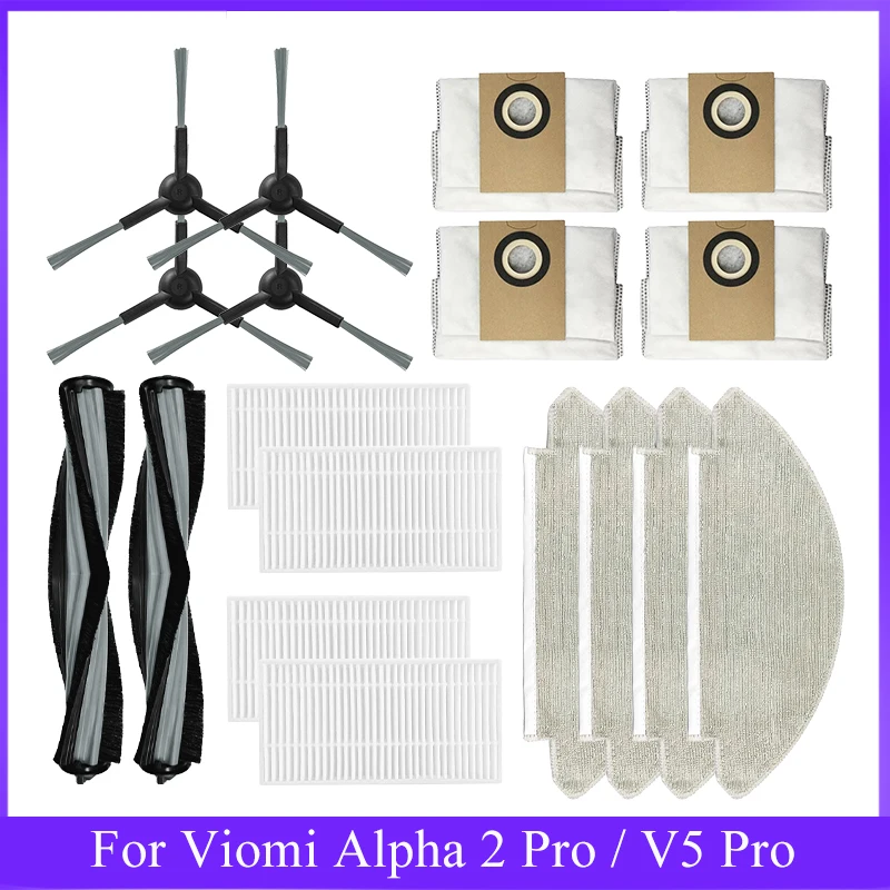 For Viomi Alpha 2 Pro / V5 Pro / V-RVCLM27B / V-RVCLM40B Vacuum Cleaner Parts Replacement Main Side Brush Filter Mop Accessory