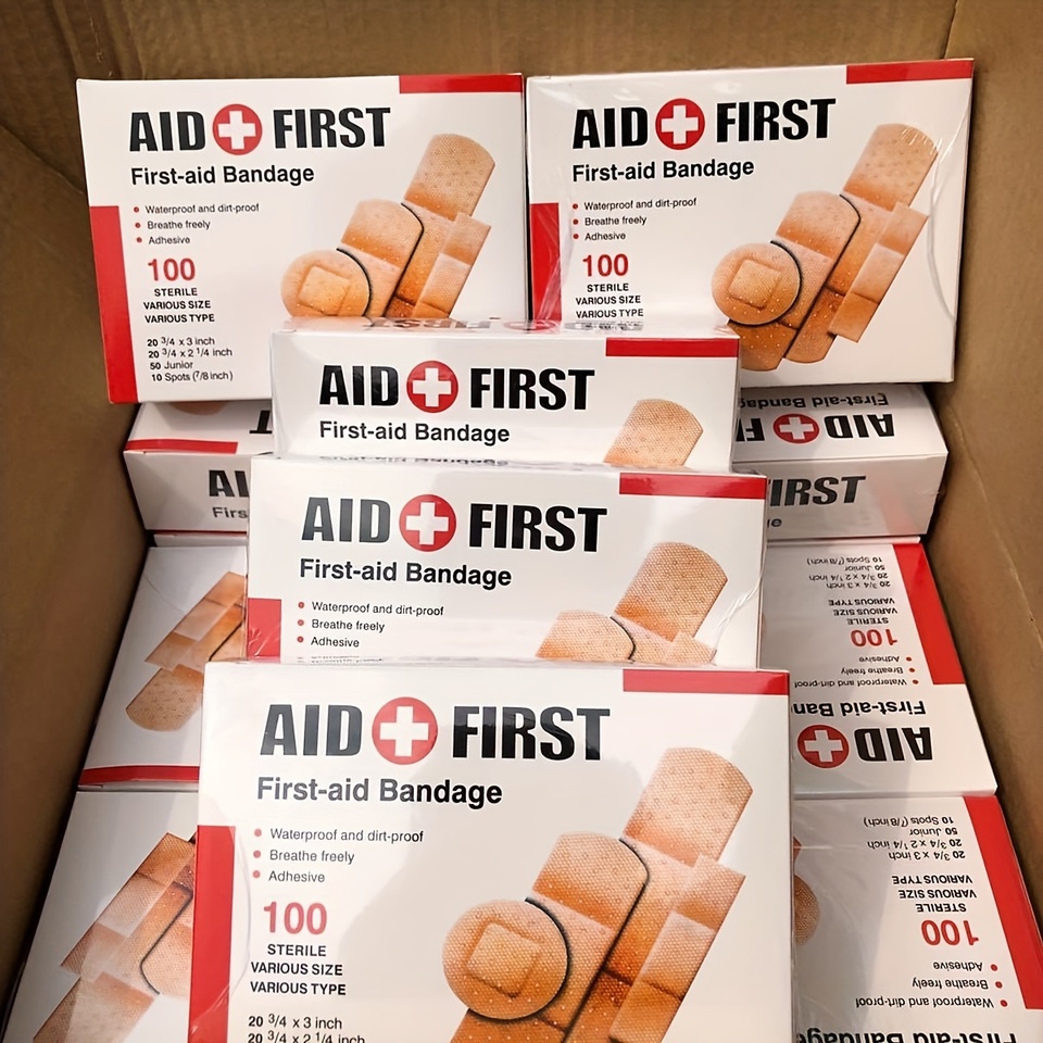  100Pcs Sterile Waterproof Band Aid Plasters Multi-Size Hemostatic Breathable Bandages for Home Travel Emergency First Aid Kits 