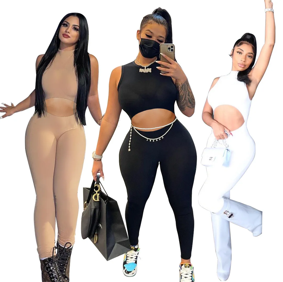 Bodycon Active Wear Jumpsuit 2022 Workout Spandex Jumpsuit for Women Sexy Cut Out Sleeveless Lady Woman Outfit Jumpsuit