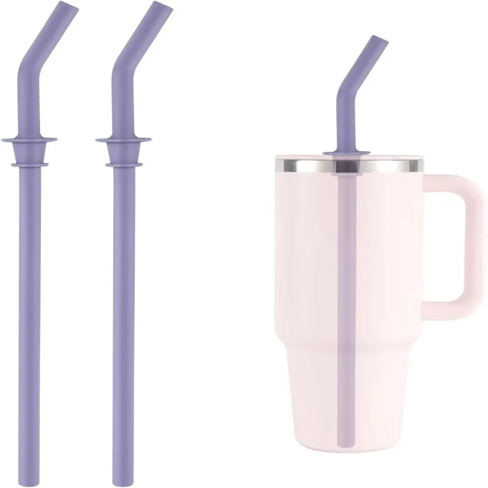 Soft Reusable Silicone Straws Large Diameter Straw Long Straw Press In Straw Cleaning Brush Drinking Straws for 40oz Travel Mug