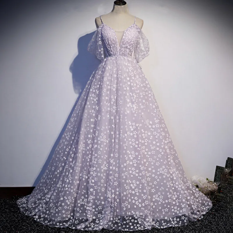 

2022 Elegant Lavender Formal Evening Dress Sweetheart Straps Flower Lace Floor Length Prom Party Gowns Robe De Soiree Vestidos