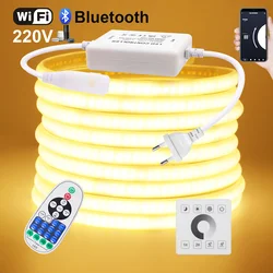 Wifi Bluetooth COB LED Neon Strip Light Wall Touch 23key Remote Control 220V Dimmer Power Kit 5m 10m 20m 0.5m 240LED/m Flex Lamp