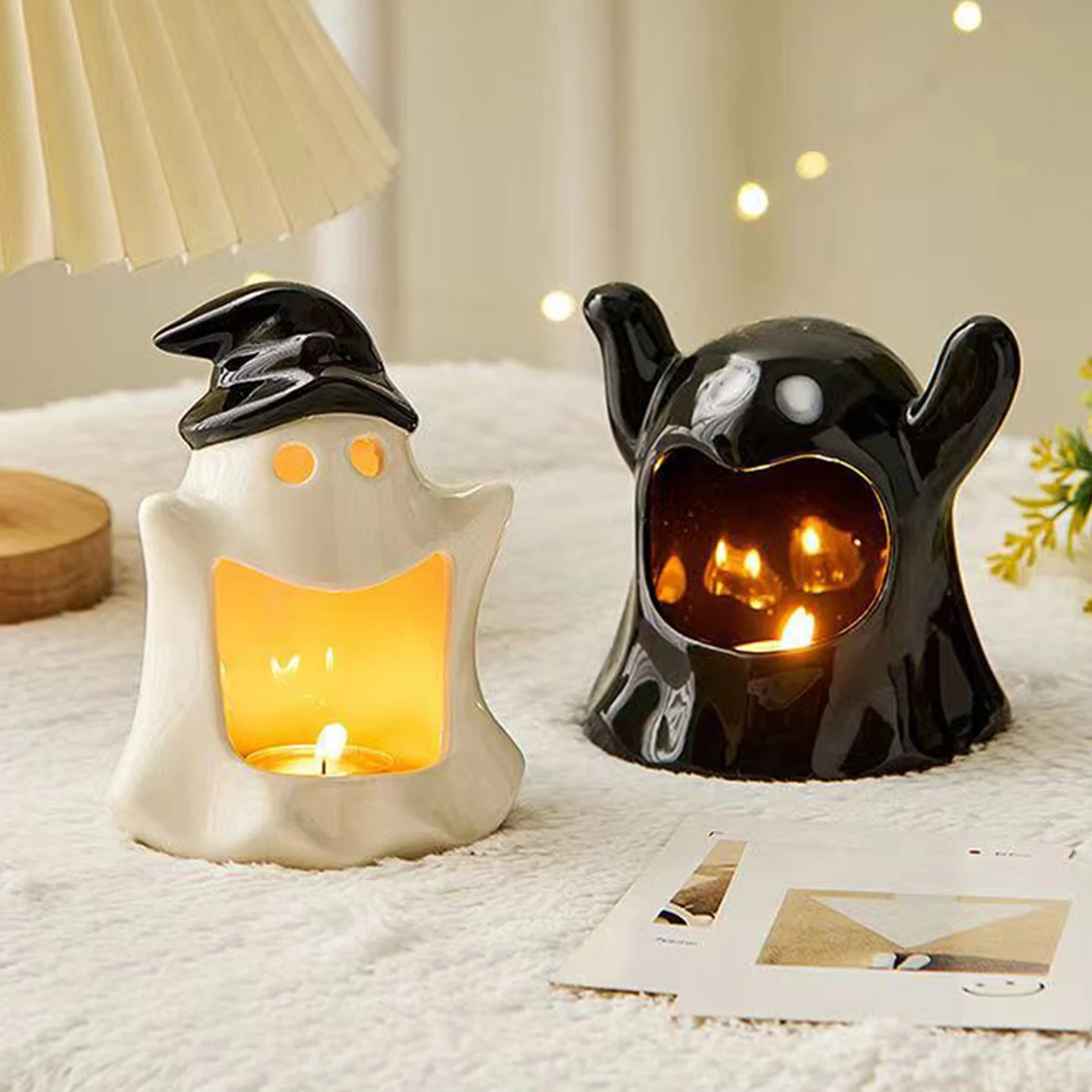 Halloween Candle Holder Ceramics Ghost Candlestick Scented Candle Holder Floatinging Tea Lights Candlestick Table Decoration