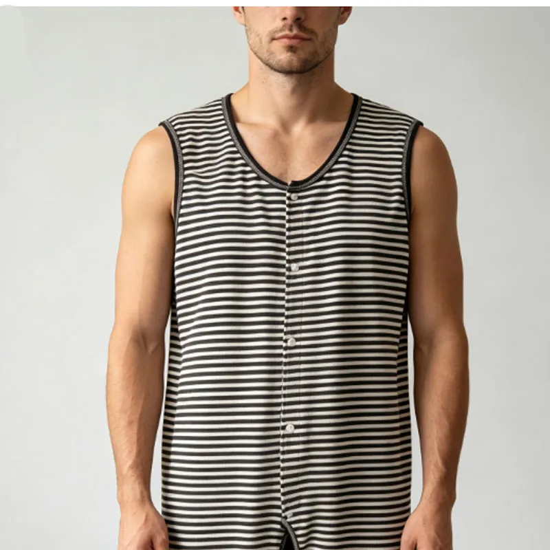 Thin Pure Cotton Adult Vest Style Rompers ABDL Diapers Onesie Open-crotch Sleepwear Home Loose Comfortable Jumpsuit Playsuits