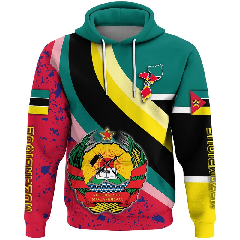 Mozambique Flag Map 3D Print Hoodies For Men Clothes Casual Boy Hoody National Emblem Graphic Sweatshirts Africa Male Pullovers