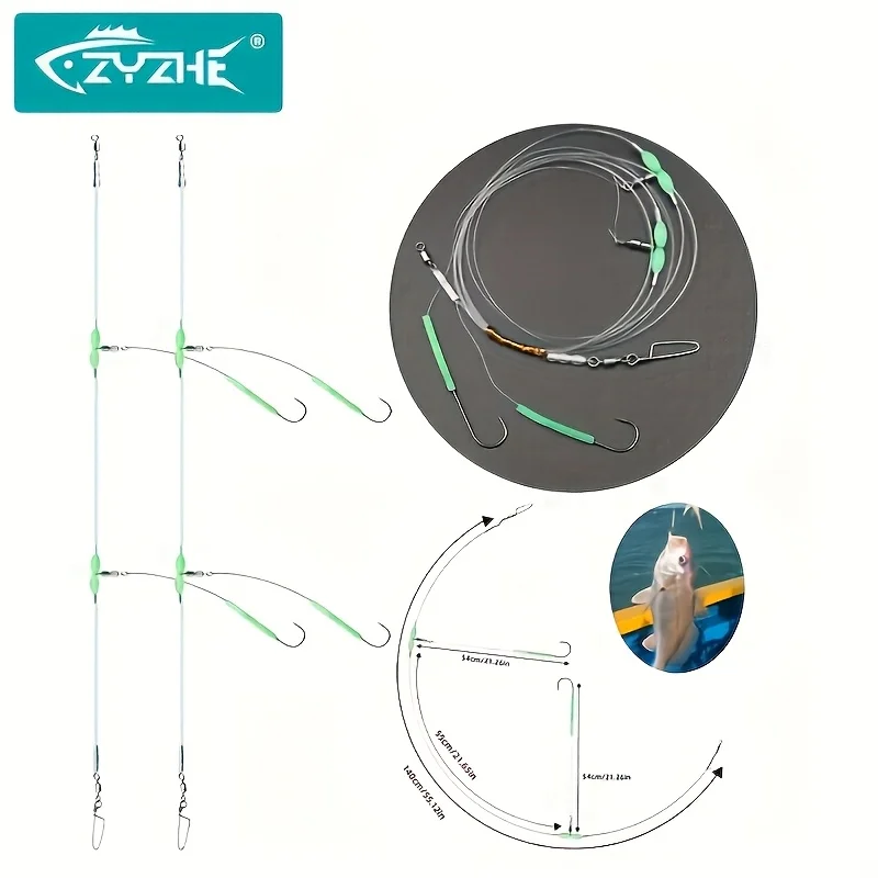 ZYZHE Aparejos de Pesca Marítima con 2 Anzuelos Aberdeen, Anzuelos Pre-atados con Tubo Luminoso, Aparejos de Pesca Pre-atacados con Cebo, Aparejos Flapper