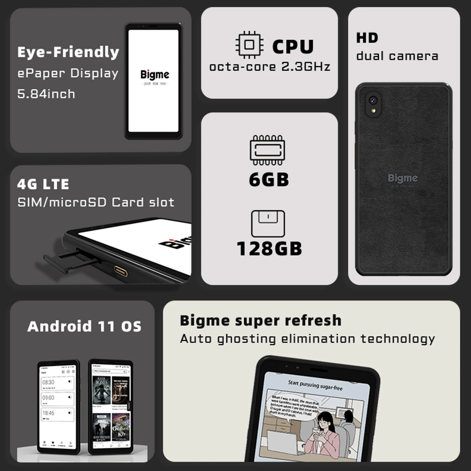 Hibreak Ebook Reader 5.84-inch E-ink Smartphone Electronic Book Ereader Android 11 Support Google Play e ink phone Tablet