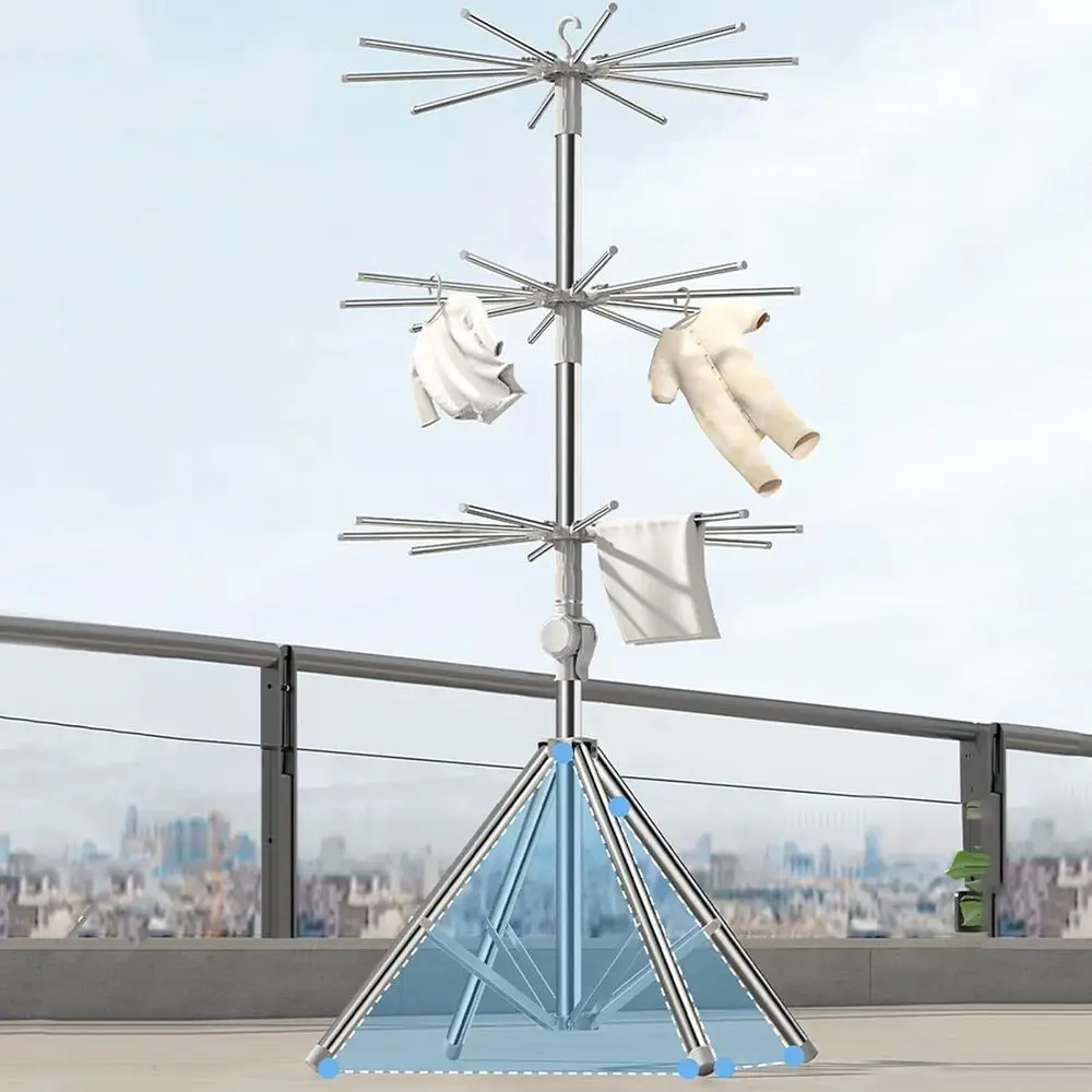 

3-Level Stainless Steel Portable Clothes Drying Rack - Indoor/Outdoor, Space-Saving with Anti-Wind Clips