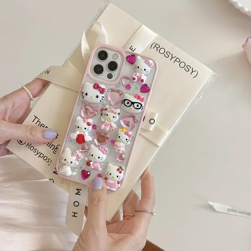 

Sanrio Kawaii Hello Kitty Diamond Transparent Phone Case For iPhone 15 14 Pro 13 12 11 Pro Max Cute Shockproof Cover The Gifts