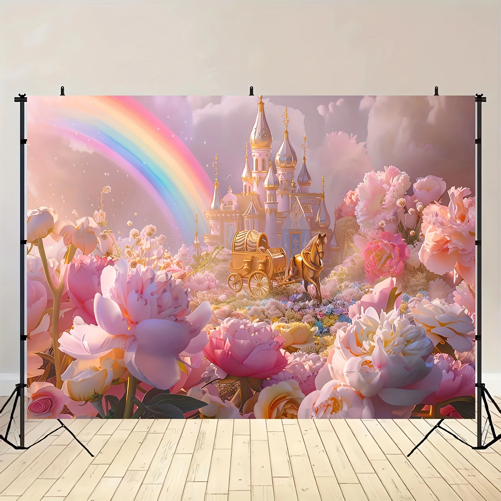 Dream Castle and Flower Dream Photography Background - Polyester Princess Royal Carriage and Rainbow Studio