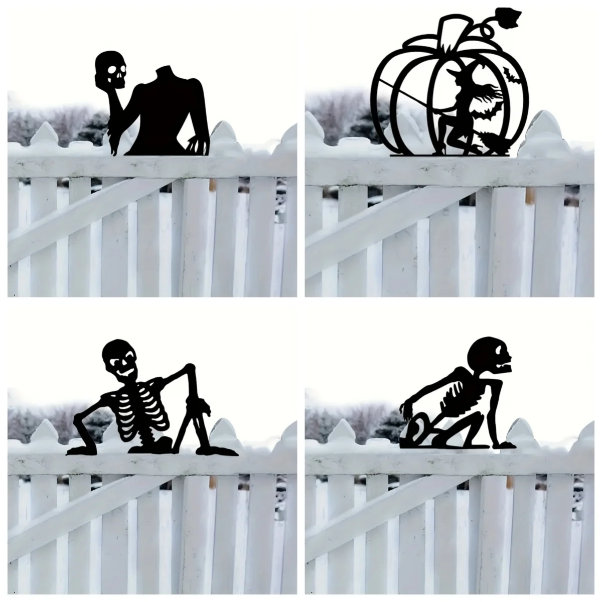 

1PCS Halloween Metal Fence Decorations Decorative Garden Decor Skull Skeleton Pumpkin Outdoor Statues for Yard