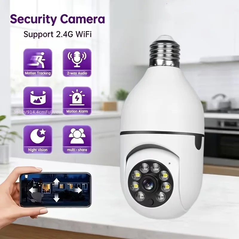 HD Bulb Security Camera｜2.4G WiFi｜355° Wide-Angle｜Two-Way Audio｜Motion Detection｜SD & Cloud Storage