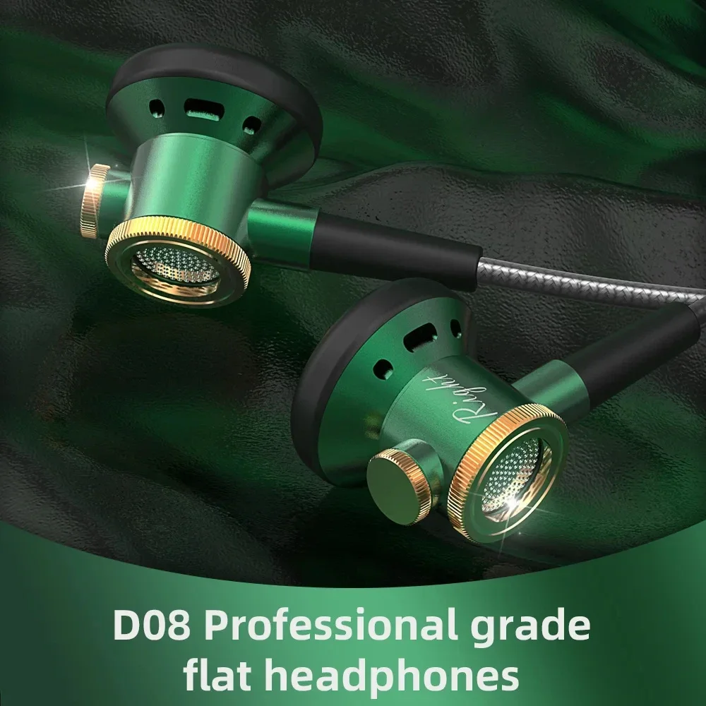 D08 metal alta fidelidade fones de ouvido cabeça plana com microfone com fio som claro baixo fone para ginásio esportes correndo jogo música