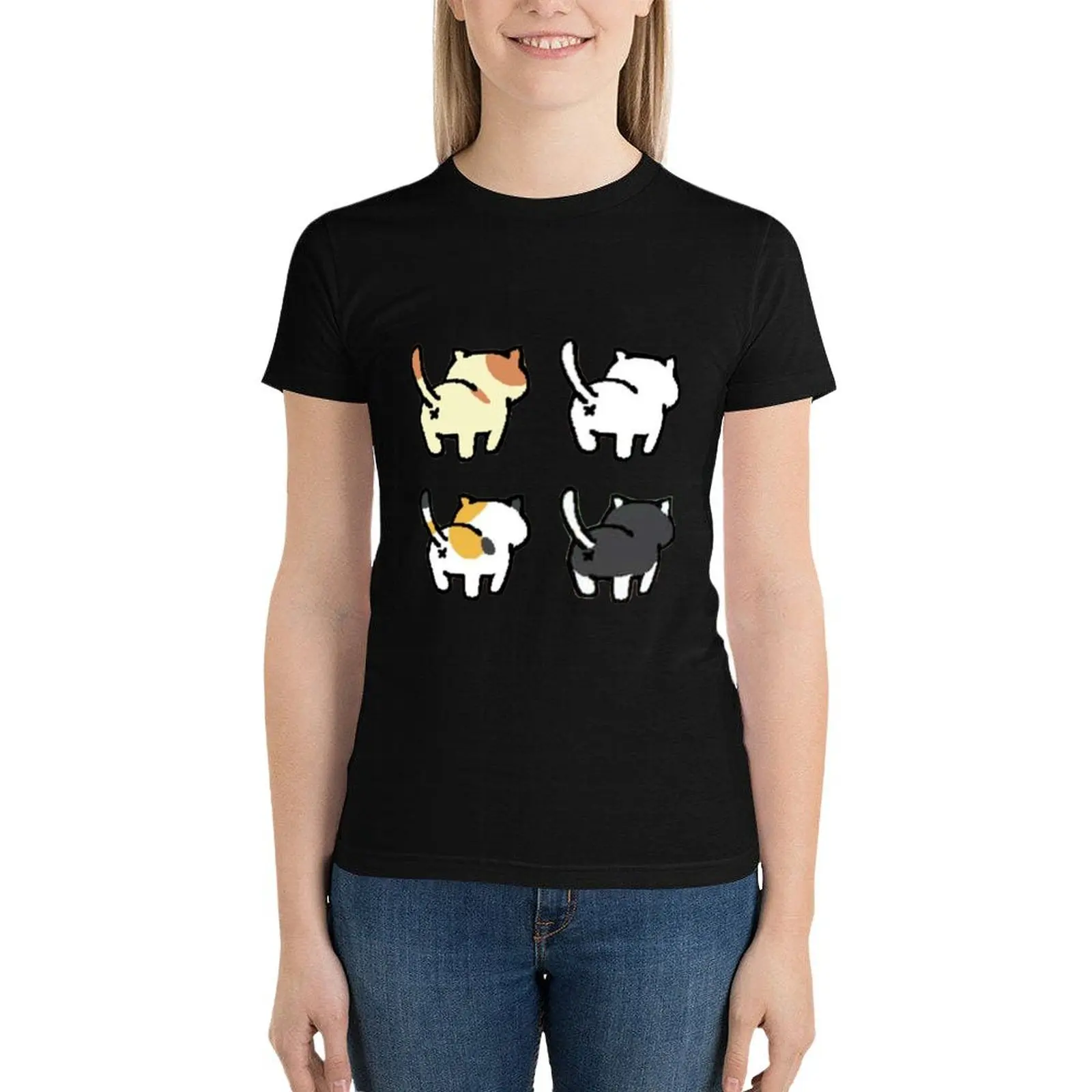 Neko Atsume - Butts T-Shirt Blouse female shirts graphic tees graphics tight shirts for Women