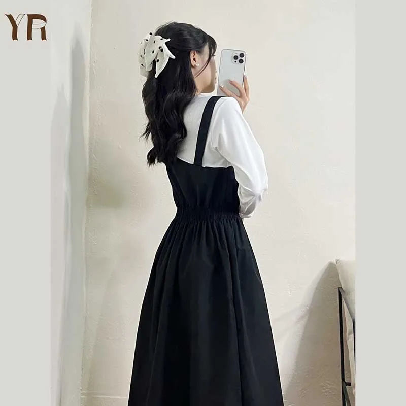 Sweet O-Neck Spliced Shirring Fake Two Pieces Midi Dress Female Clothing 2024 Spring New Loose Butterfly Sleeve Casual Dresses