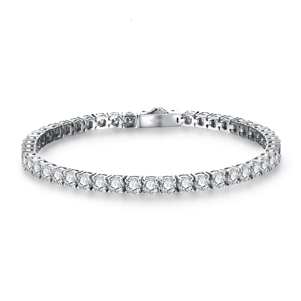 Attagems 3.0mm D Color 925 Sterling Silver Tennis Bracelet 3mm Moissanite Chain Bracelet For Christmas Gift