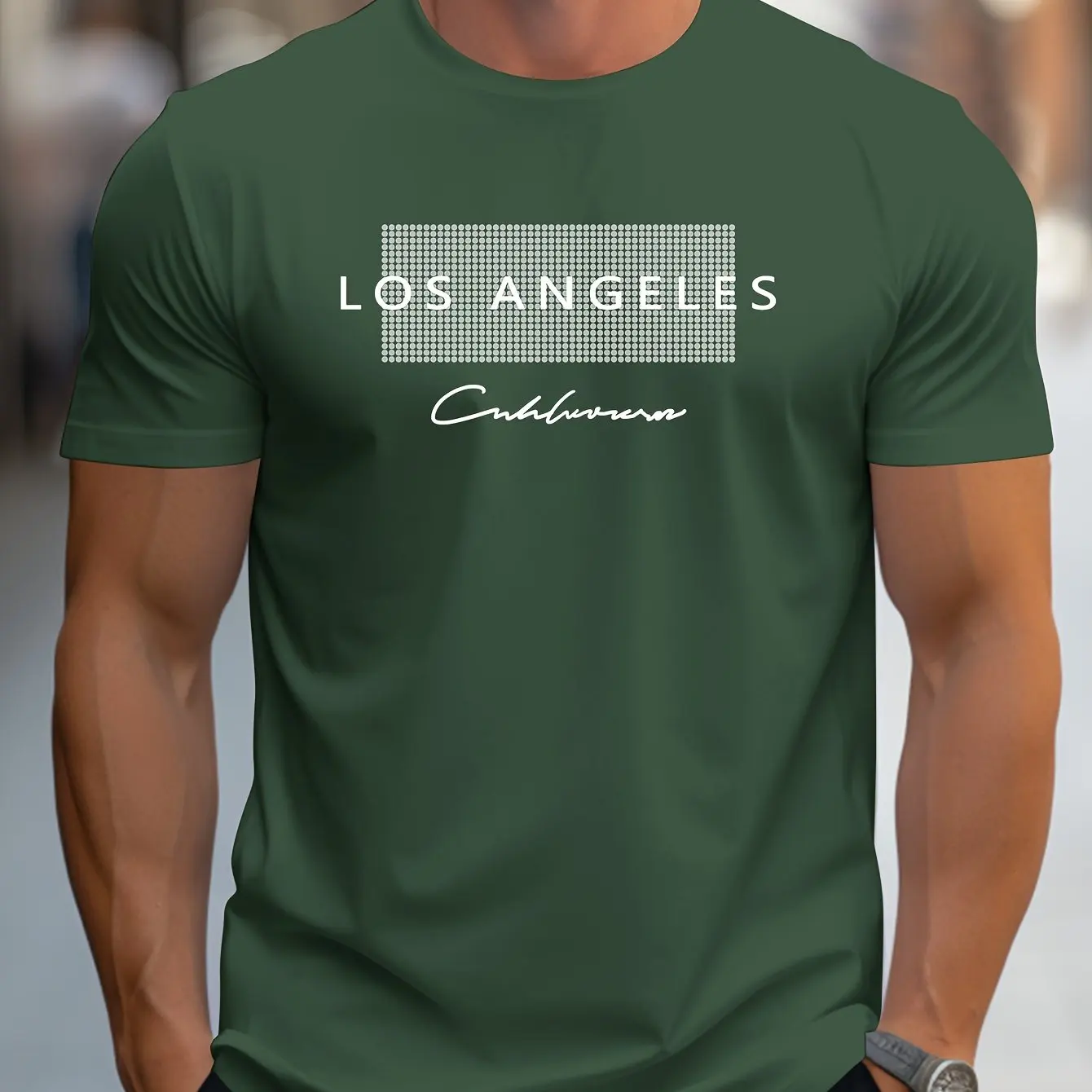 Men's  summer loose fit large Los Angeles Graphic printed slim fit casual sports round neck short sleeved T-shirt top image 4